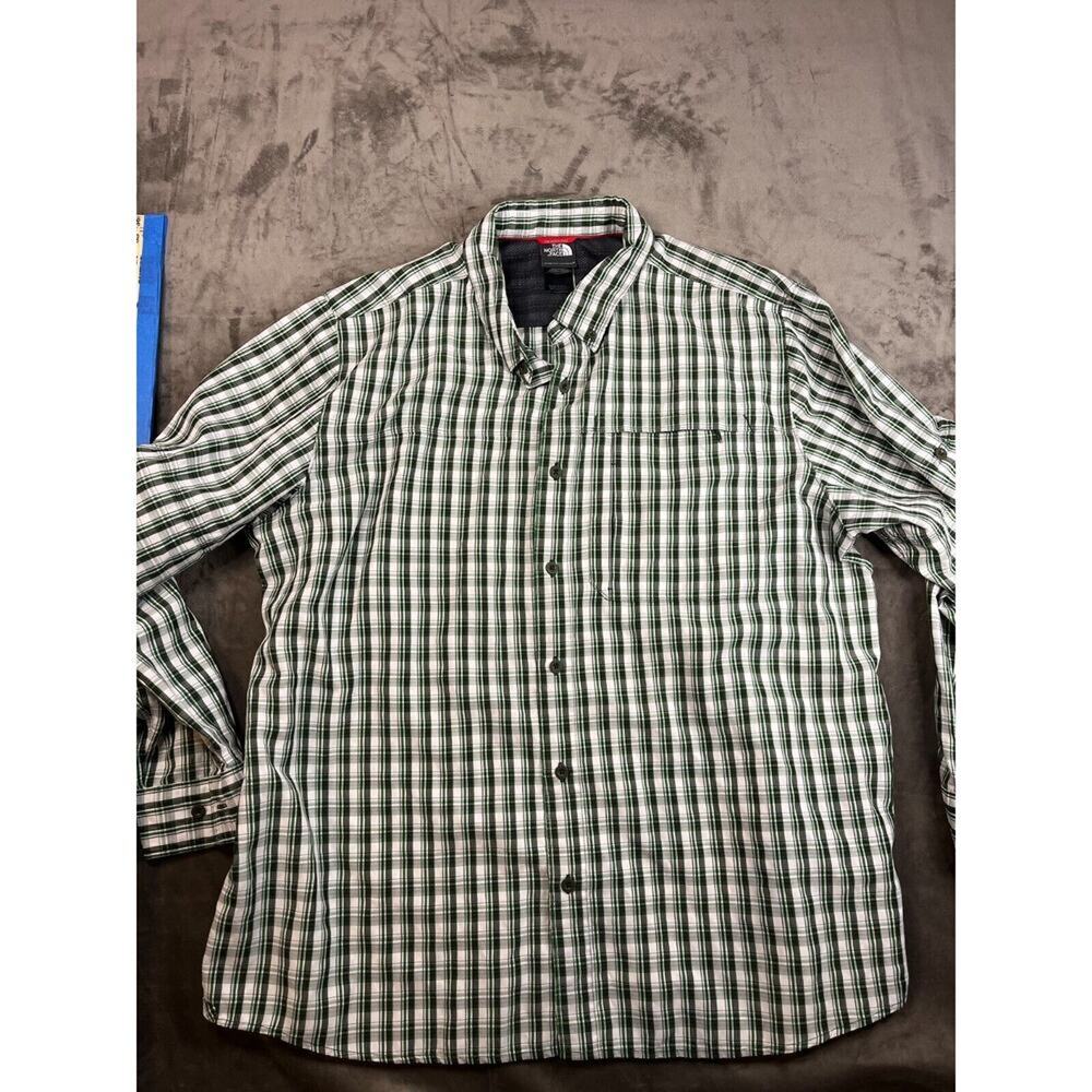 North Face Shirt Mens XXL Green Plaid Cotton Long Sleeve Hiking Adult